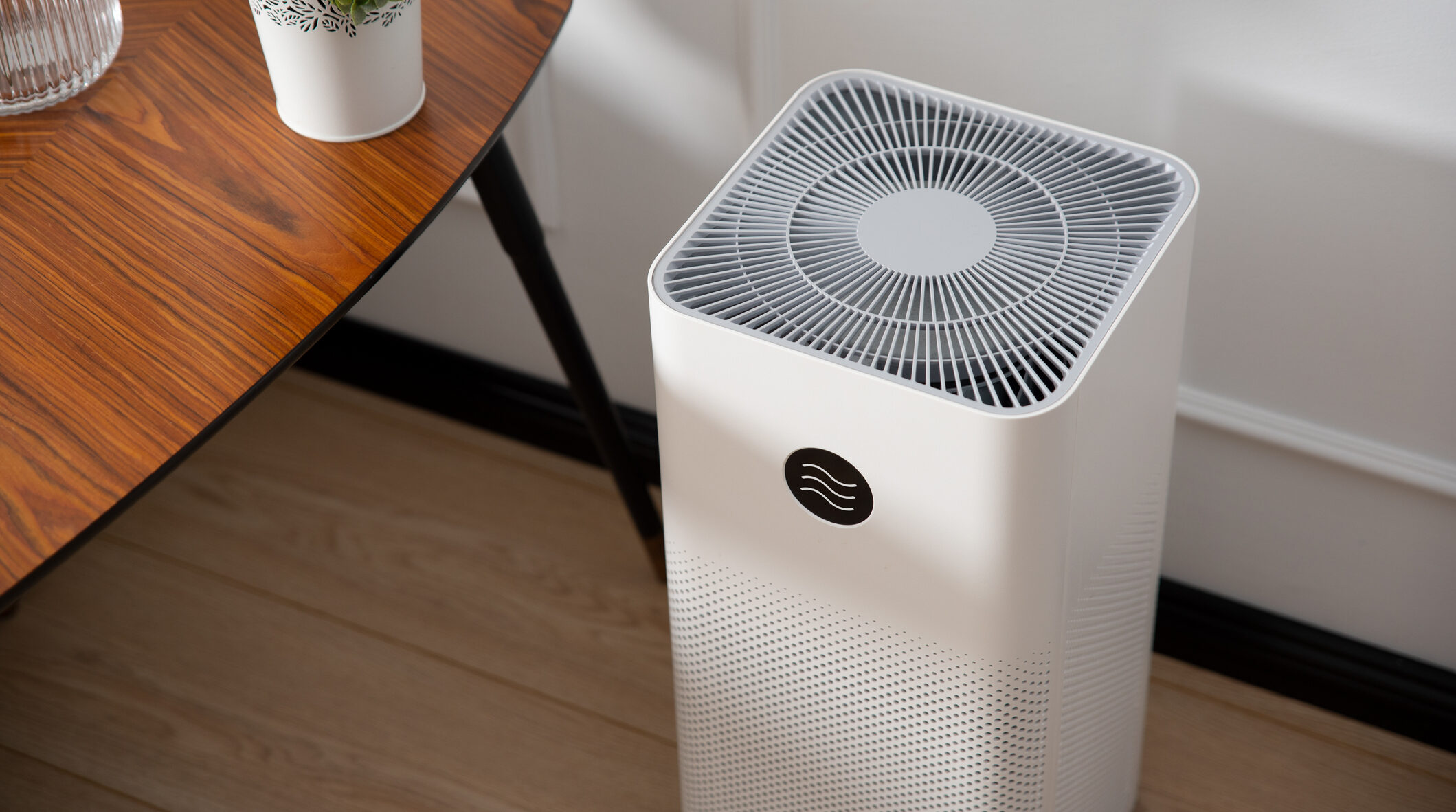 Air purifier in living room, dust protection